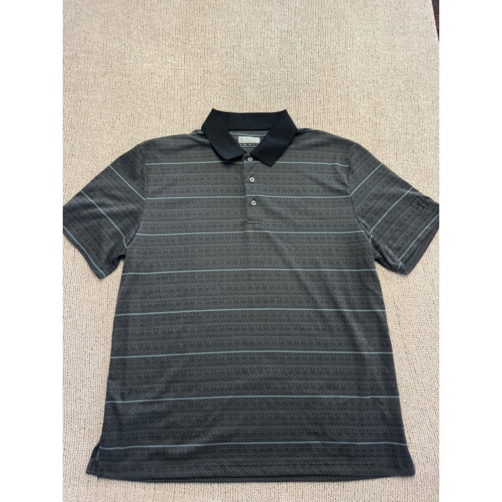 PGA Tour Mens XL Golf Polo Shirt Grey Teal Striped Short Sleeve Textured Knit